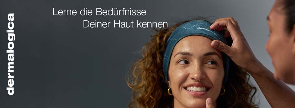 Frau mit Stirnband erhält Hautpflegeberatung, Text: Lerne die Bedürfnisse deiner Haut kennen