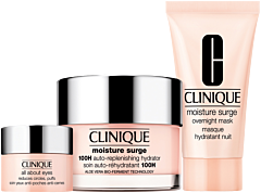 Clinique Moisture Surge Hydrate & Glow = 100H Auto Replenishing Hydrator Aloe Vera Bio Ferment 50 ml + Surge Overnight Mask 30 ml + All About Eyes 5 ml